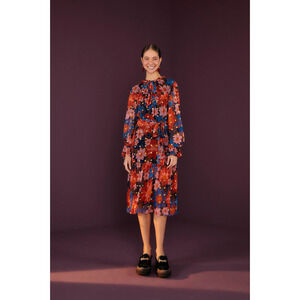 FARM RIO Dress. Garden Navy Blue Midi Dress, Size Medium, New